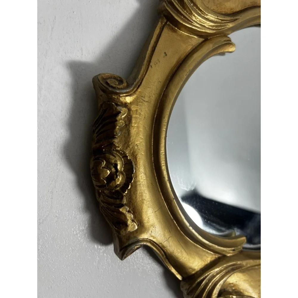 Vintage Gold Rococo Wall Mirror Ornate Floral Hollywood Regency Resin Oval 13x10